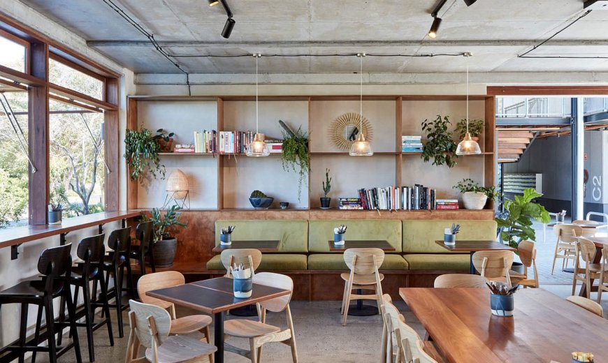 Raw Concrete Beauty Coupled with Earthen Green Charm Inside Elegant Aussie Restaurant
