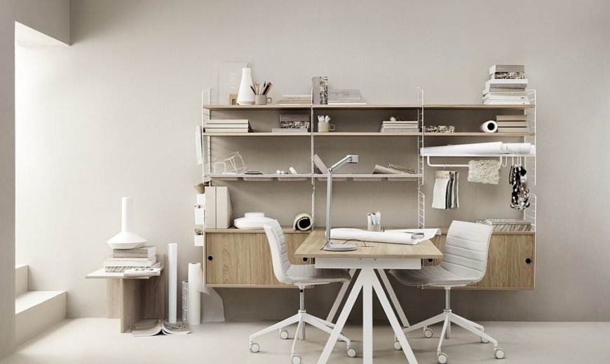 Modular Workspace: Adaptable Home Office Designs Incorporate Iconic String Shelf