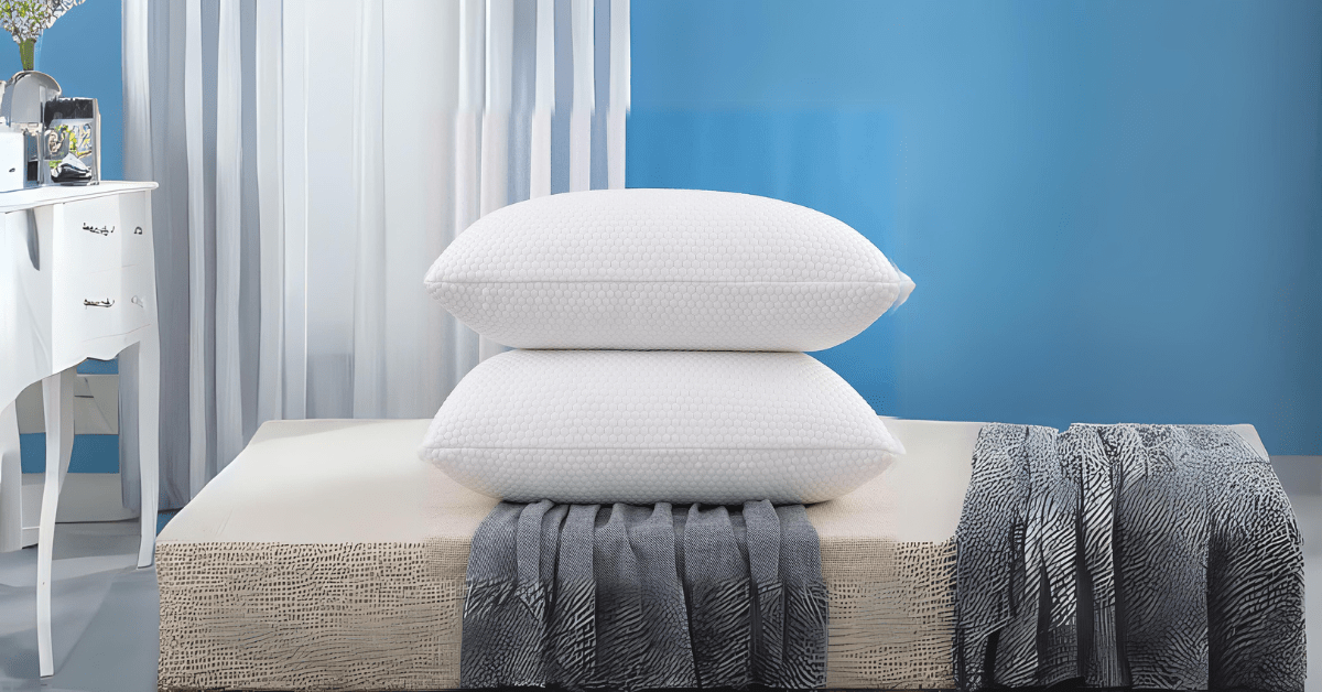 Standard-sized pillows on top of a throw blanket.